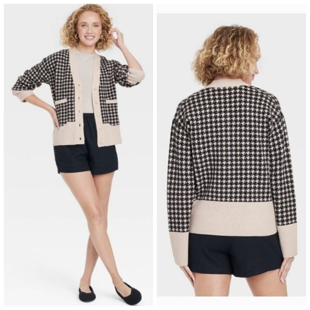 A New Day Houndstooth Sweater Cardigan sz L